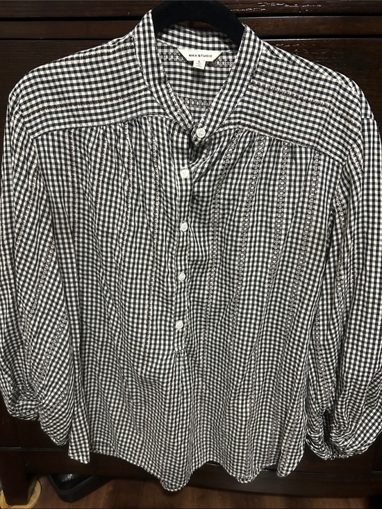 Max Studio Tops - Max Studio Black and White Gingham Button-Down Blouse